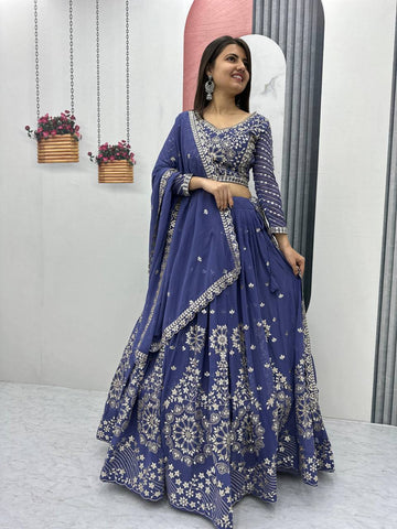 Heavy Sequence & Thread Work Rani Pink Georgette Ready to Wear Lehenga Choli Set