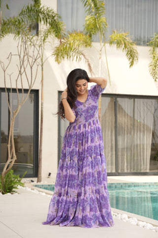 Fully Flair Gown Made With Faux Georgette Fabrics With Print Gown