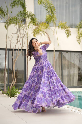Fully Flair Gown Made With Faux Georgette Fabrics With Print Gown