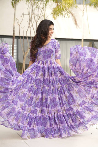 Fully Flair Gown Made With Faux Georgette Fabrics With Print Gown
