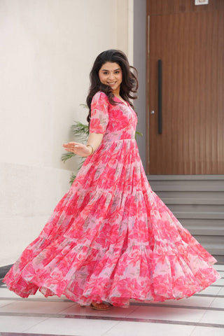 Fully Flair Gown Made With Faux Georgette Fabrics With Print Gown
