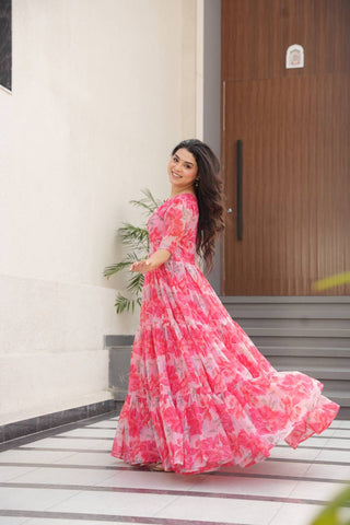Fully Flair Gown Made With Faux Georgette Fabrics With Print Gown