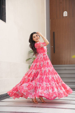 Fully Flair Gown Made With Faux Georgette Fabrics With Print Gown