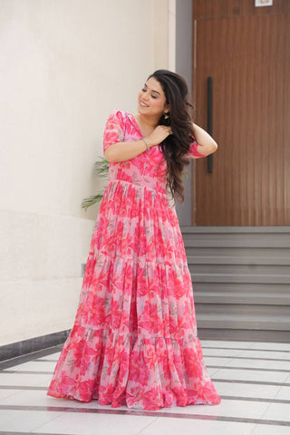 Fully Flair Gown Made With Faux Georgette Fabrics With Print Gown