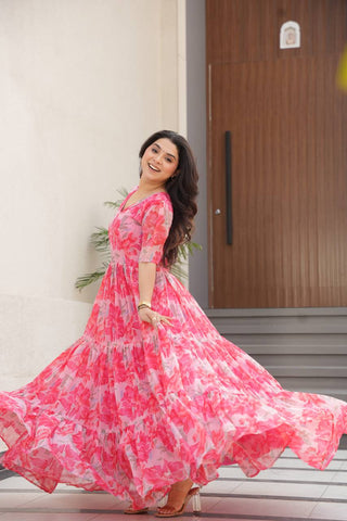 Fully Flair Gown Made With Faux Georgette Fabrics With Print Gown