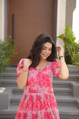 Fully Flair Gown Made With Faux Georgette Fabrics With Print Gown
