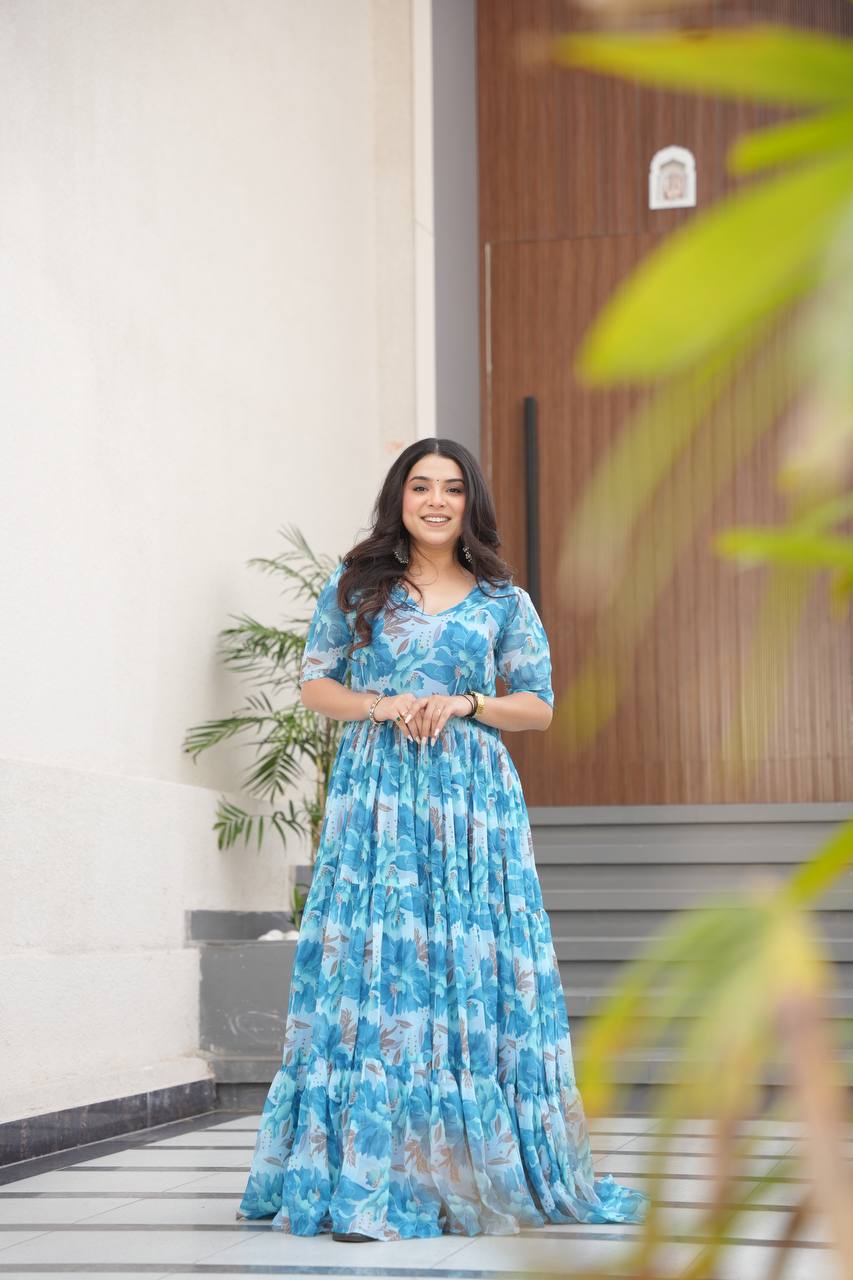 Fully Flair Gown Made With Faux Georgette Fabrics With Print Gown