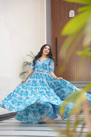 Fully Flair Gown Made With Faux Georgette Fabrics With Print Gown