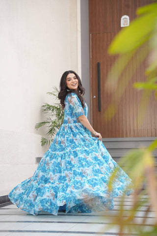 Fully Flair Gown Made With Faux Georgette Fabrics With Print Gown