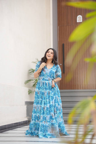 Fully Flair Gown Made With Faux Georgette Fabrics With Print Gown