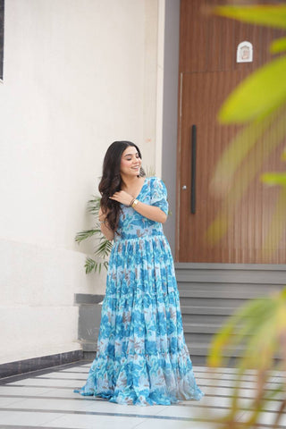 Fully Flair Gown Made With Faux Georgette Fabrics With Print Gown