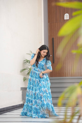 Fully Flair Gown Made With Faux Georgette Fabrics With Print Gown