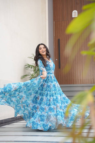 Fully Flair Gown Made With Faux Georgette Fabrics With Print Gown