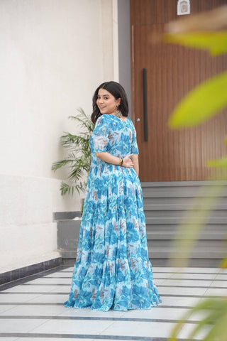 Fully Flair Gown Made With Faux Georgette Fabrics With Print Gown