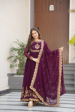 Luxury Faux Blooming Georgette with Zari Thread & Sequins Embroidery Gown Set