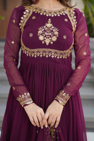 Luxury Faux Blooming Georgette with Zari Thread & Sequins Embroidery Gown Set