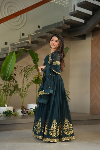 Luxury Faux Blooming Georgette with Zari Thread & Sequins Embroidery Gown Set