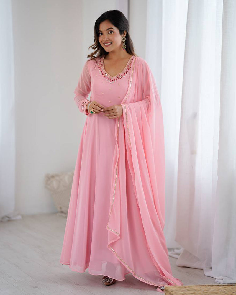 Baby Pink Color Georgette Three Piece Anarkali Suit