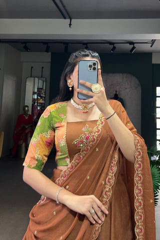 Luxury Chocolate Crush Designer Lehenga Set With Handcrafted Gotta Patti Blouse And Embroidered Dupatta