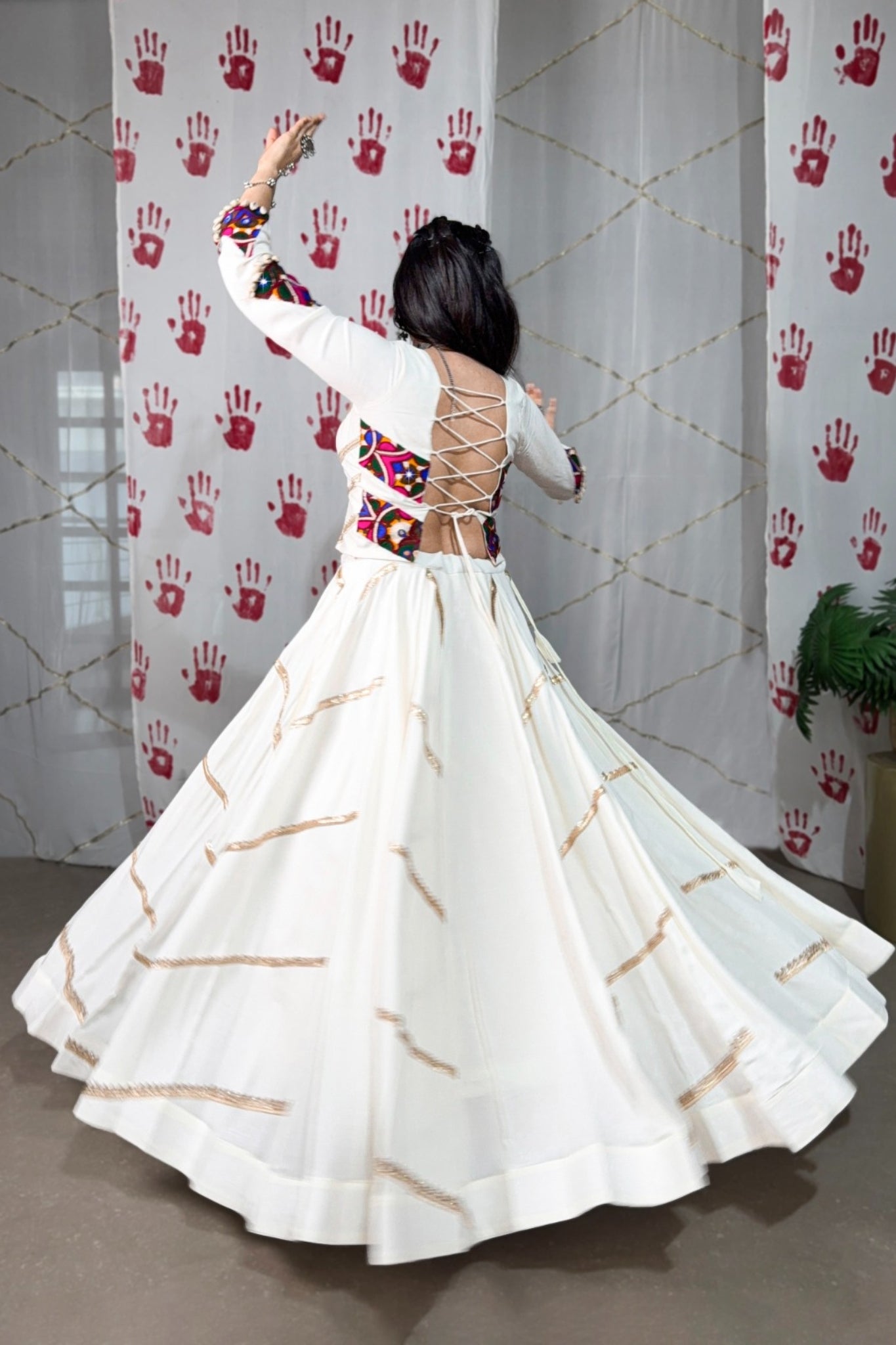 Elevate Navratri Style Original Mirror Gamthi Work With Sequins Lace Touch Up Lehenga Choli