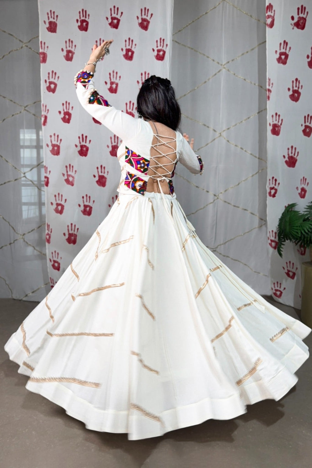 Elevate Navratri Style Original Mirror Gamthi Work With Sequins Lace Touch Up Lehenga Choli