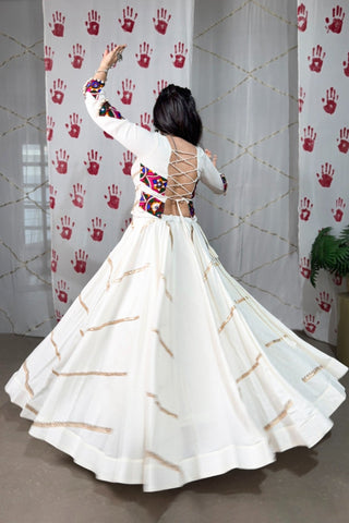 Elevate Navratri Style Original Mirror Gamthi Work With Sequins Lace Touch Up Lehenga Choli