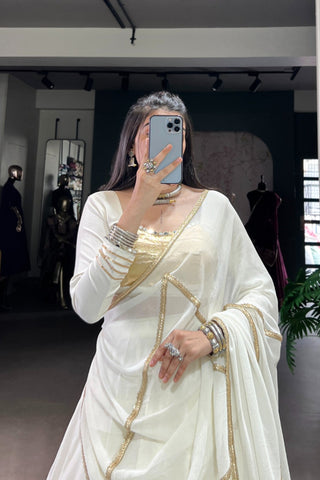 White Navratri Style Pure Rayon Embossed Design With Original Mirror Work Traditional Lehenga Choli Set