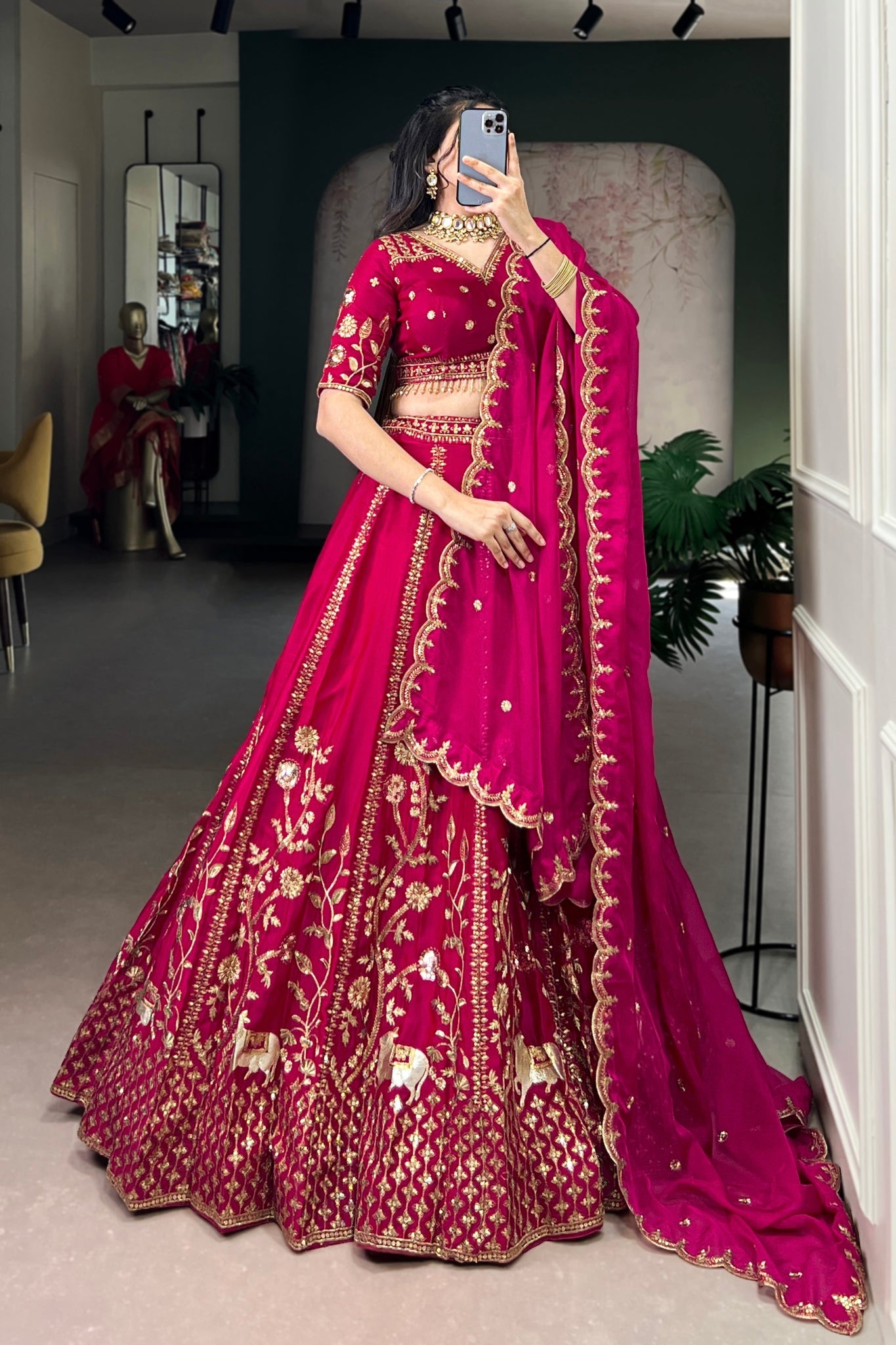 Luxury Natural Silk Pink Designer Sequins With Thread Embroidery Lehenga Set