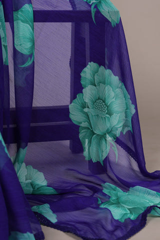 Floral Chiffon Saree With Lace Border Explore Acriine Ethnic Collection