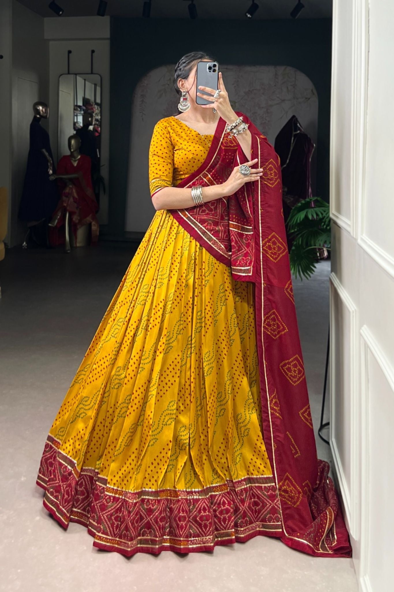 Glamorous Bandhej Print Lehenga Choli for Navratri And Weddings