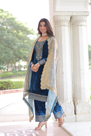 Eid Exclusive Velvet Sequin Embroidered Outfit – Shine In Festive Luxury