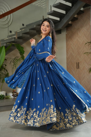 Wedding Designer Embroidered Zari Sequins Work Gown