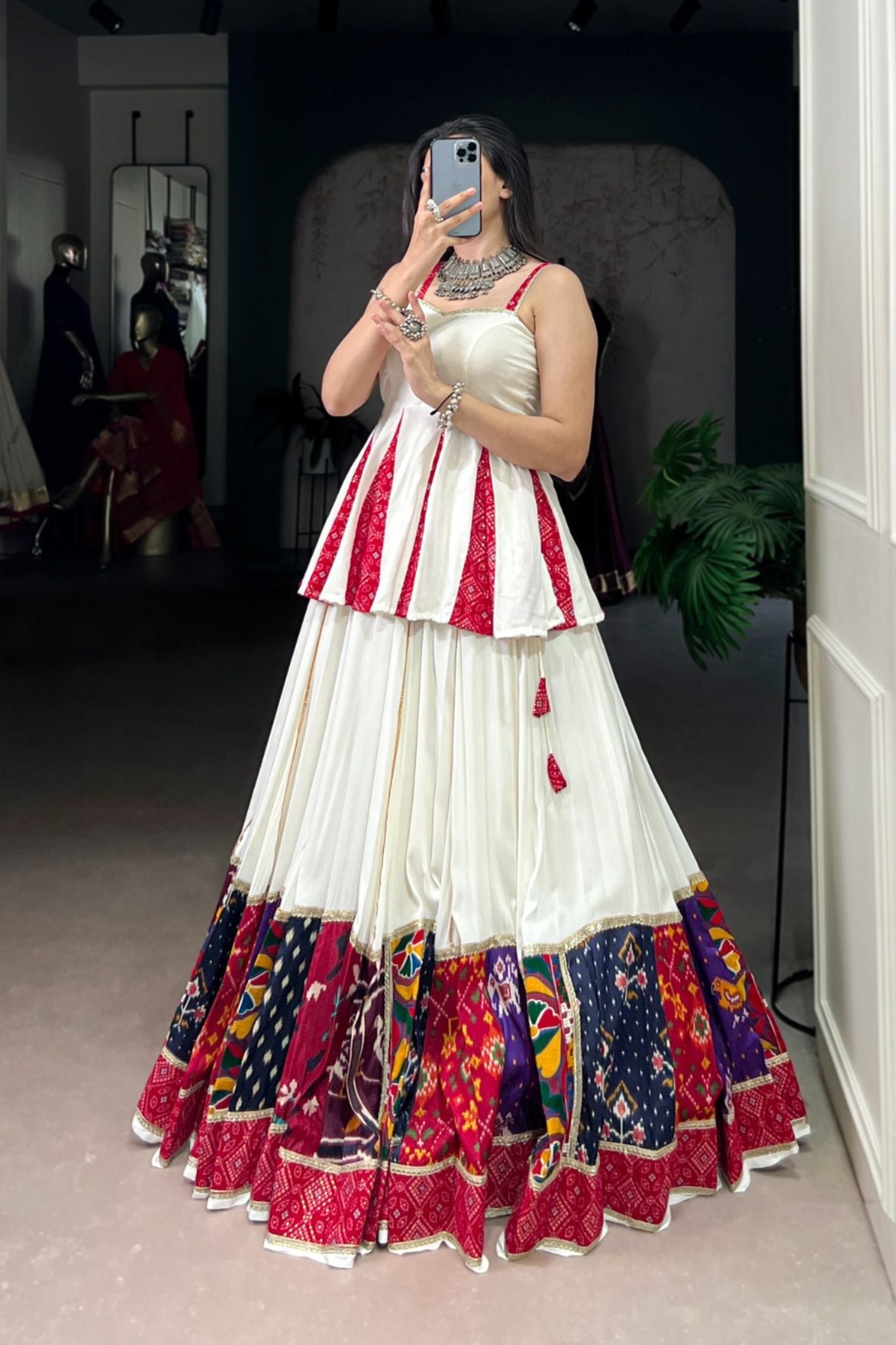 Traditional Designer Bandhej Printed  With Multi Patch Work Navratri Lehenga Choli