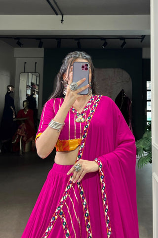 Navratri Beautiful Original Mirror Gamthi Work Designer Lehenga Choli