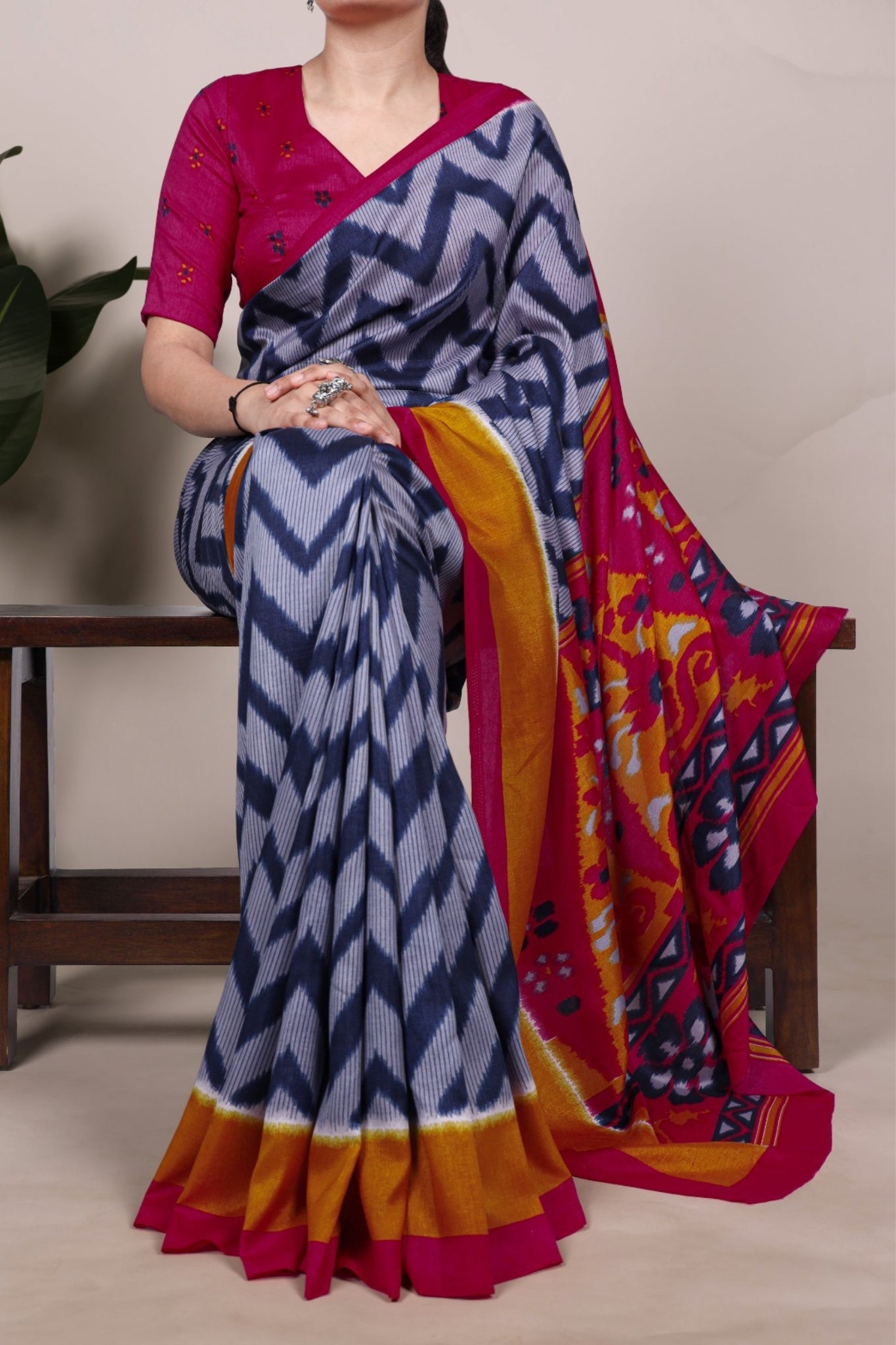 Zigzag Tasar Silk Saree