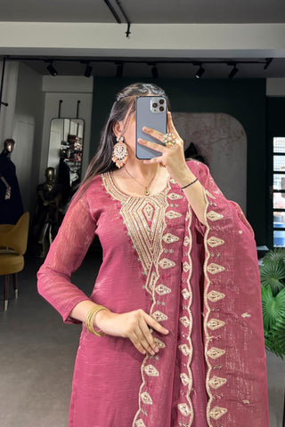 Elegant Silver Glory Embroidered Suit Set For Women