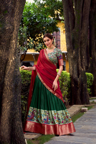 Aastha Silk South Indian Wedding Lehenga Choli With Zari Weaving And Georgette Dupatta