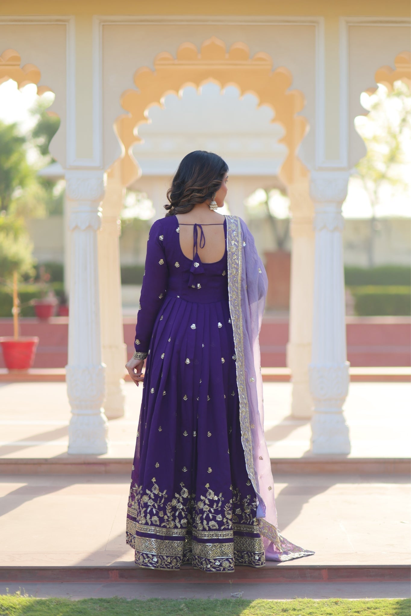 Purple Star Georgette With Embroidered Designer Gown