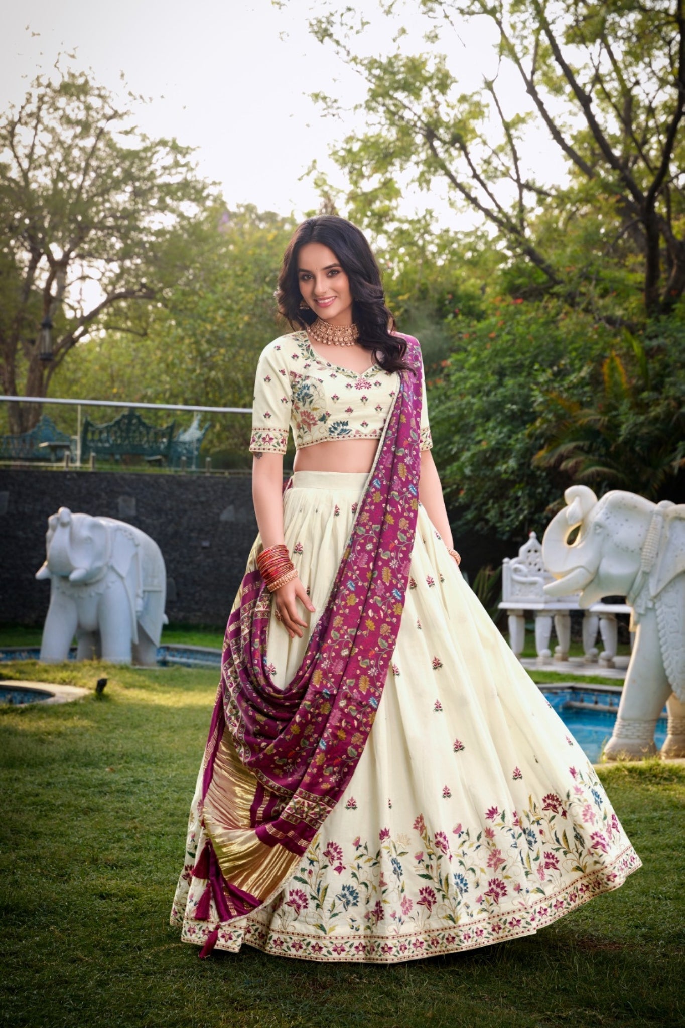 Beautiful Designer Khadi Cotton Sequins Tread Embroidered Work Traditional Lehenga Choli