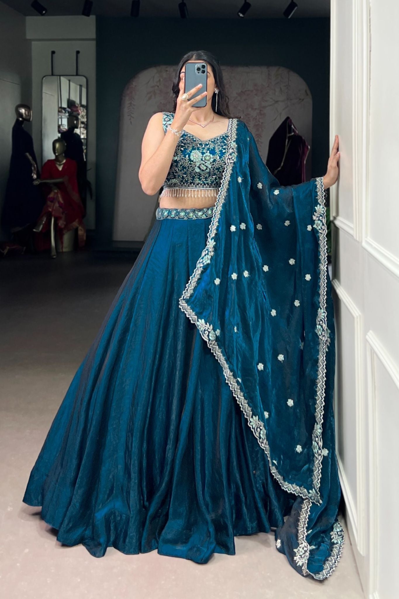 Peacock Color Beautiful Sequins And Tread Embroidered Lehenga Choli