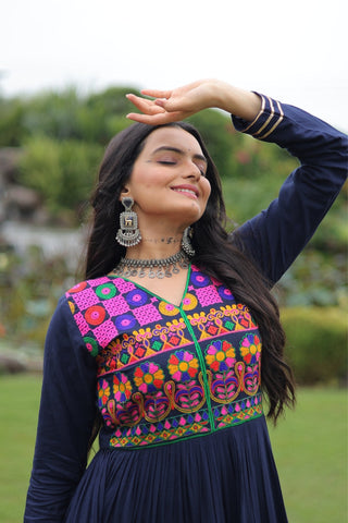 Kutchi Gamthi Embroidered With Mirror Hand Work Navratri Special Gown