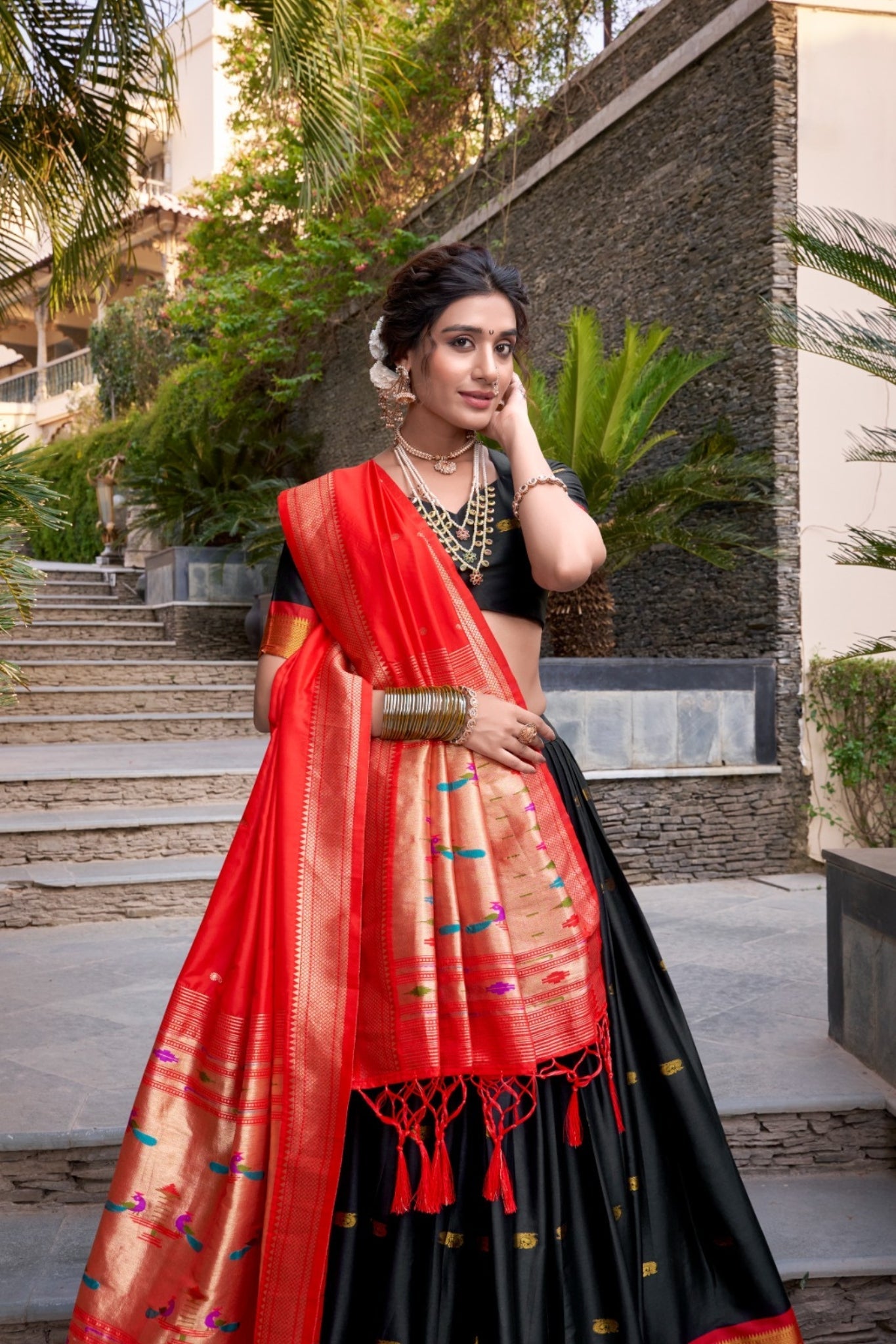 Paithani Jacquard Silk Lehenga Set with Zari Weaving Work
