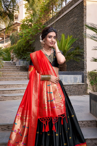 Paithani Jacquard Silk Lehenga Set with Zari Weaving Work