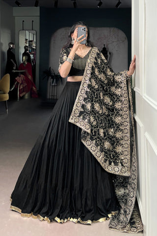 Black Embossed Designer Beautiful Full Flair Navratri Lehenga Choli