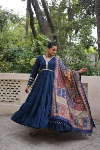 Beautiful Frill Stitching Designer Festival And Wedding Gown And Dupatta Set