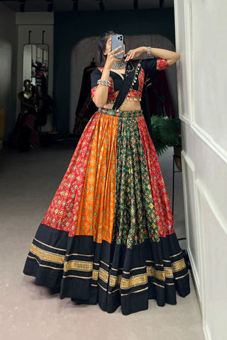 Foil Printed Pure Cotton With Dola Silk Lehenga Choli For Navratri