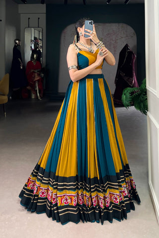 Mustard Pure Rayon Gamthi Work With Gotta Patti Lace Touch Up Navratri Lehenga Choli