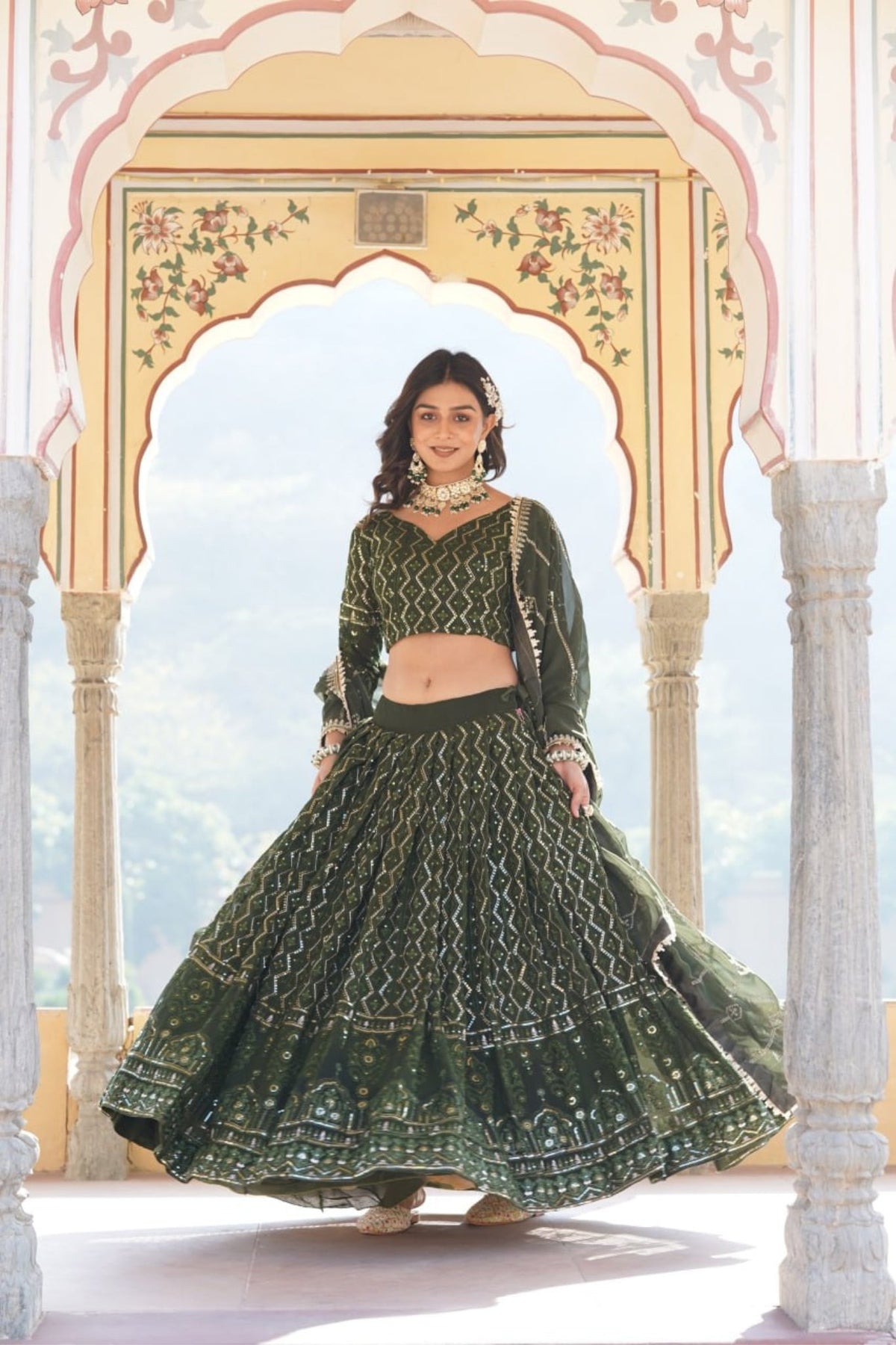 Glamour Faux Georgette Lehenga Choli With Sequins & Thread Embroidery