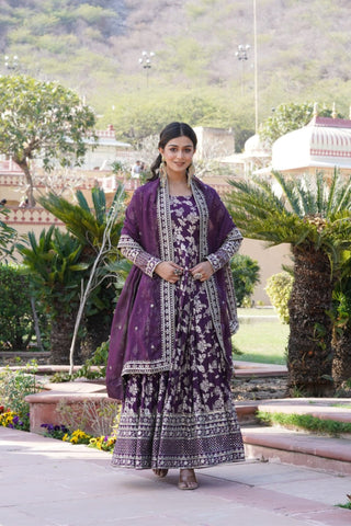 Jacquard With Sequins Embroidered Work Gown & Dupatta Set