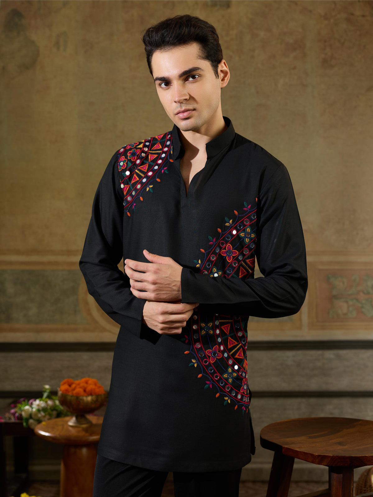 Navratri Black Rayon Embroidery Kurta Set | Tulip Designer